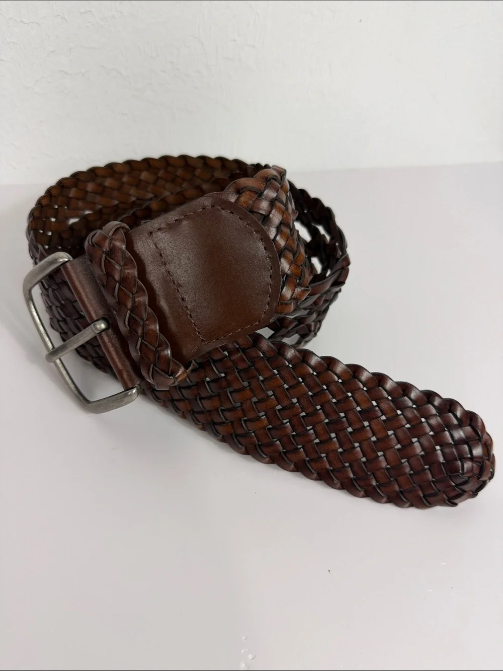 Genuine Leather Woven Braided Brown Belt Size M Adjustable Casual Boho